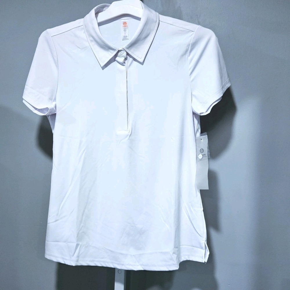 NWT Mono B Women's L White Polo Shirt Hidden Button Closure Point Collar